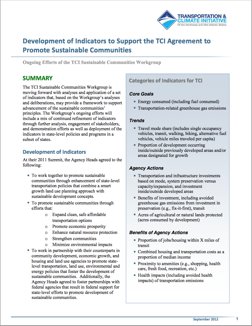 TCI's Work on Sustainable Transportation Indicators